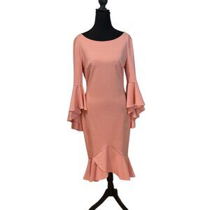 VFSHOW Pink Ruffle Bell Sleeve Bodycon Cocktail Party Dress